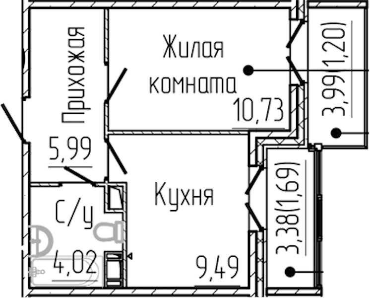1-комнатная квартира 33.12 м², 6/8 эт., ЖК «SERTOLOVO PARK»